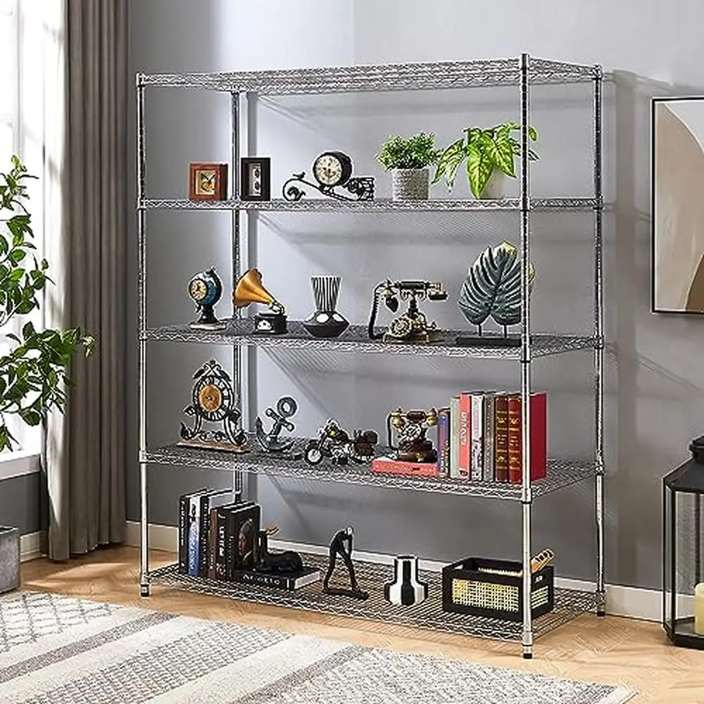 Adjustable Steel Storage Rack Heavy Duty 5-Tier Shelves with Moving Wheels Waterproof Rust Proof Unit Versatile Organization