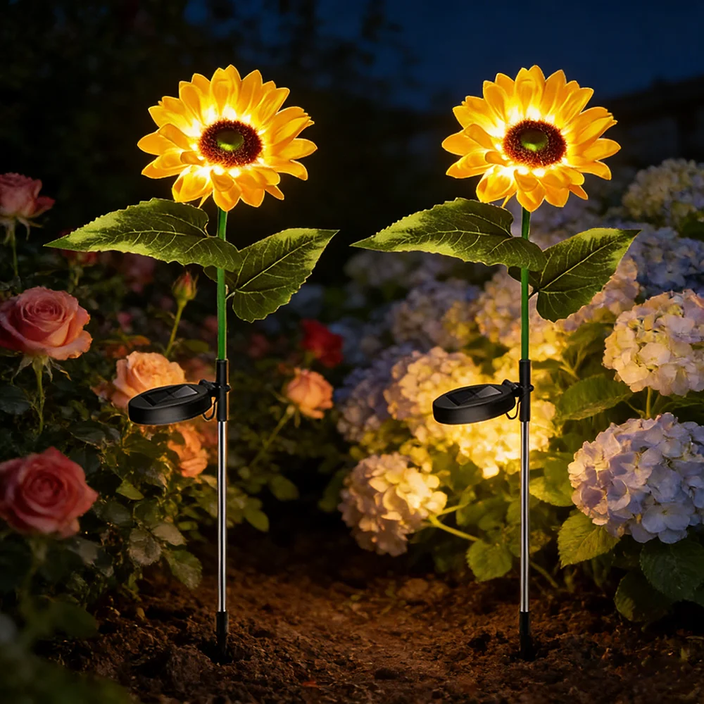 

Outdoor Solar Courtyard Lights, 2 Solar Sunflower Lights LED Solar Street Lights, Suitable for Porch, Courtyard, Lawn, Garden
