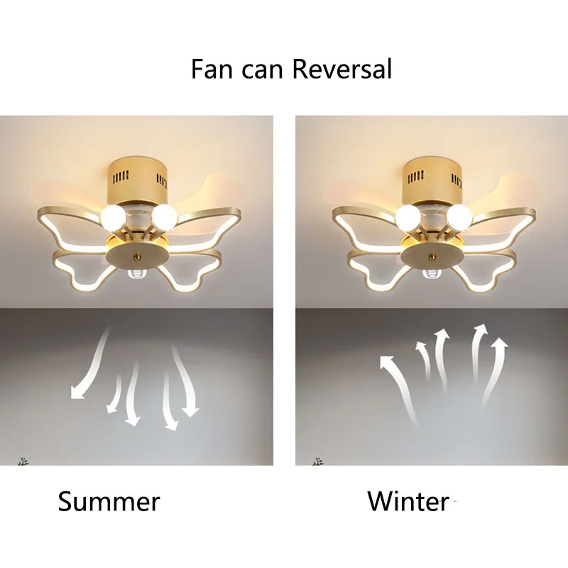 New Creative Ceiling Fan Led Light Variable Frequency Mute For Bedroom Children's Room Home Decro Butterfly Fan Lamp