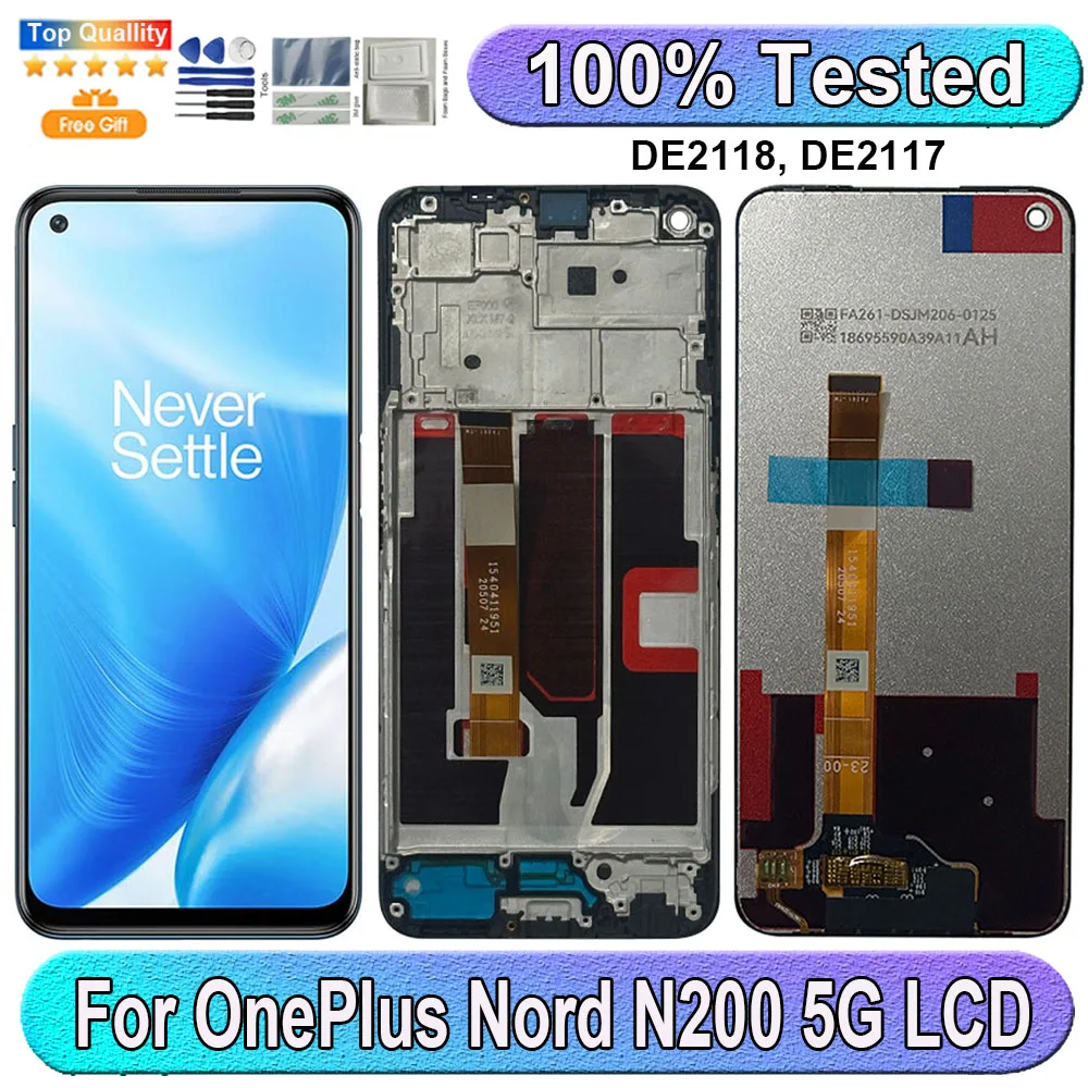 6.49''For OnePlus Nord N200 5G LCD Display Screen Touch Panel Digitizer Replacement Parts For OnePlus N200 5G Screen With Frame