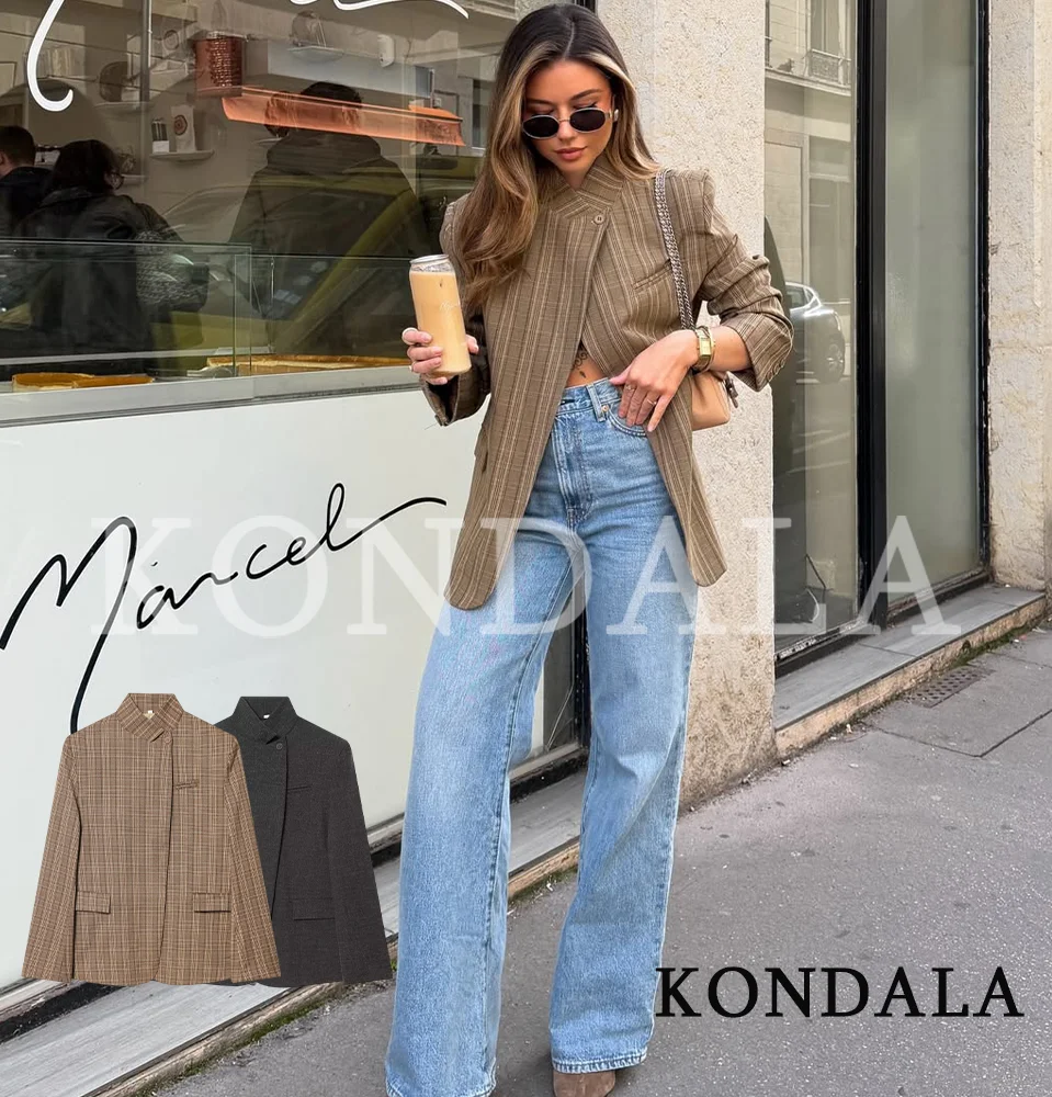 KONDALA Commute Lady Hacking Blazer 2026 Spring Trends High Street Fashion Blazer Women Elegant Vintage Chic Single Button Coat
