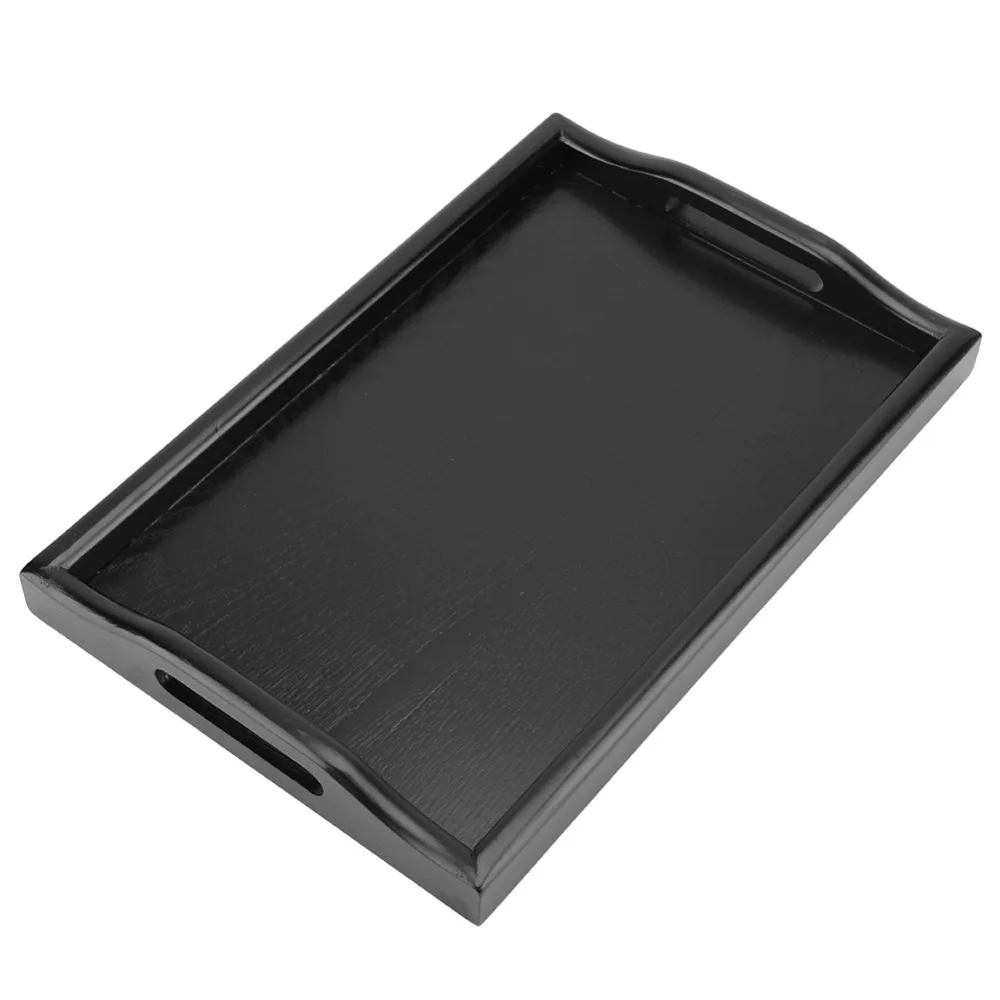 Binaural Design Solid Wood Wood Serving Tray Rectangle Shape Black Tea Serving Tray Cutout Handles Buffet Tray Coffee Table