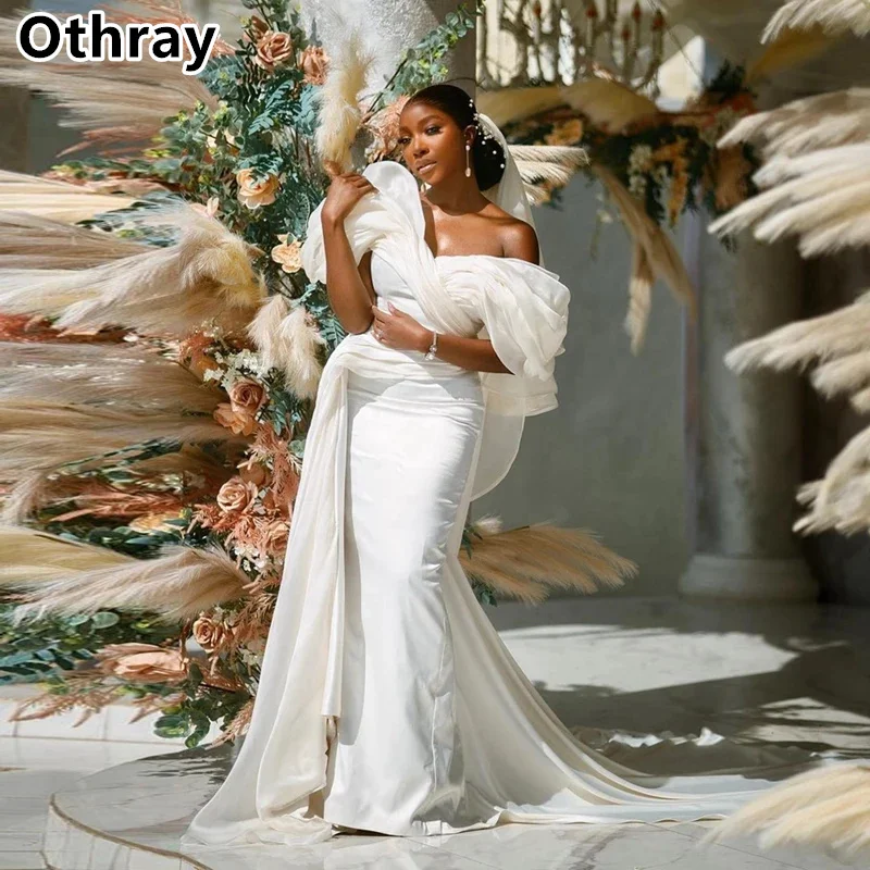 Othray Aso Ebi Africa Wedding Dress Puff Off The Shoulder Mermaid Gorgeous Bridal Gowns Satin Vestido De Novia Marriage Robe image 3