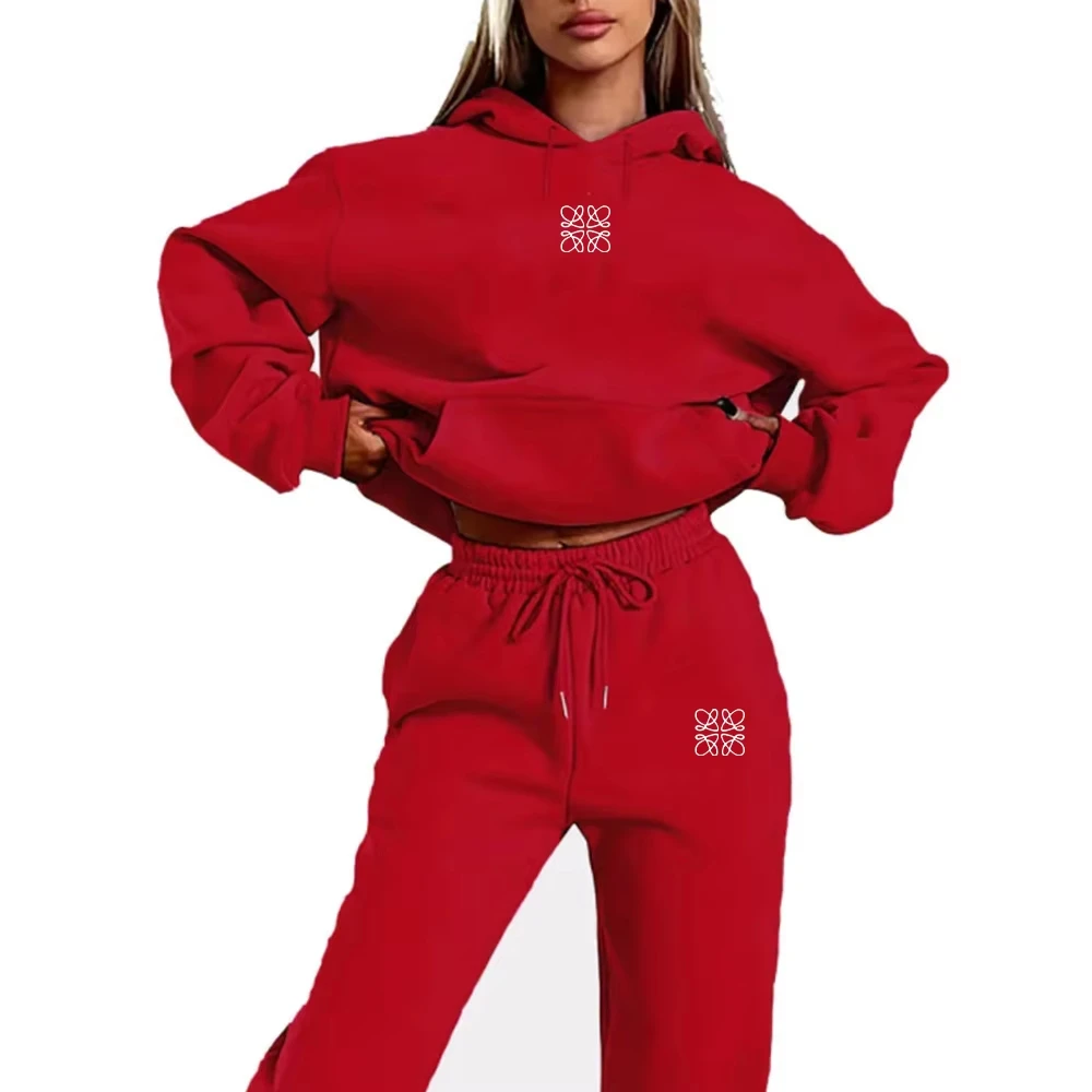 

Flower Printed Women's Tracksuit Quality Two Piece Set for Women Fashion Jogging Sweatshirt Suit Drawstring Sports Daily Hooded