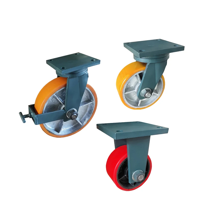 6/8/10/12 Inch Super Heavy Duty PU Casters Rigid Swivel Type Max 2 Ton Load Capacity