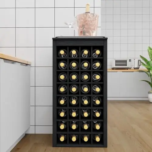 8-Tier Freestanding Wine Rack Wood, 32 Bottles Wine Rack Counter for Small Space, Farmhouse Stackable Modular Wine