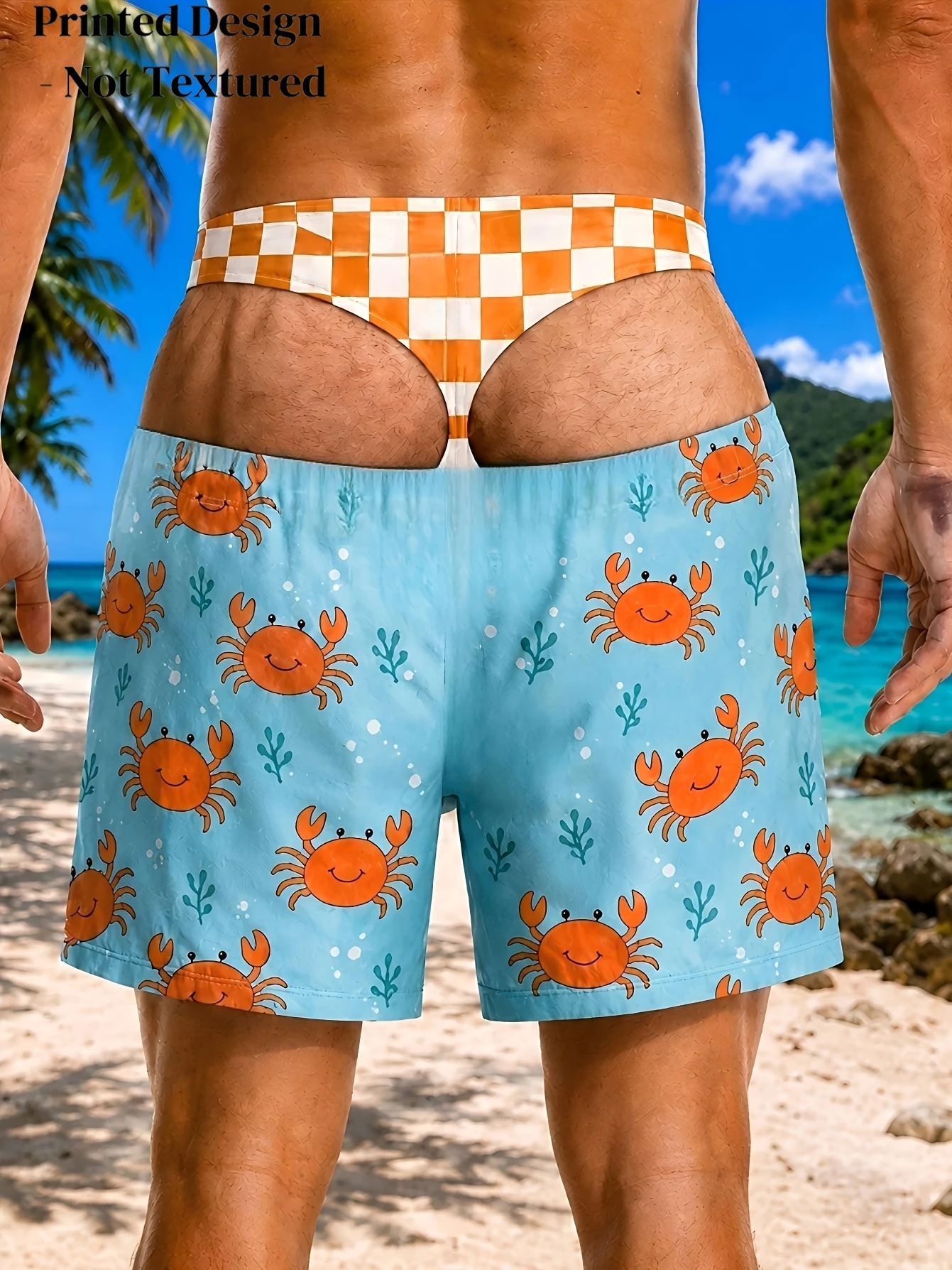 Funny 3D Printed Hip Pattern Swimming Pants for Men, Humorous Mischief Design, Beach Party, Giving To Husband or Boyfriend