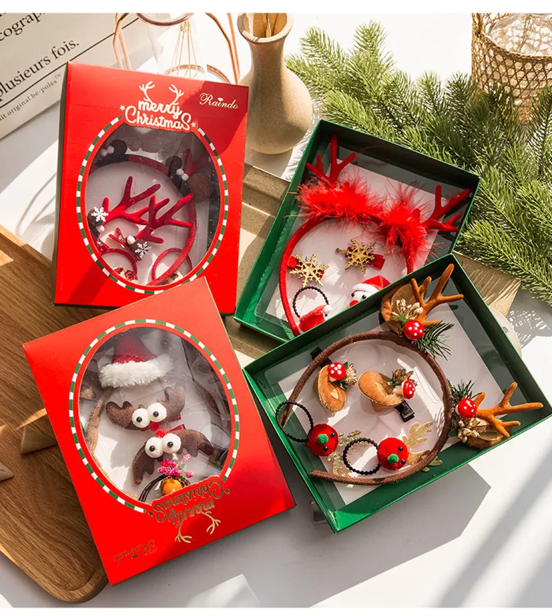 Christmas Hair Accessories Gift Box Set Elk Horn Hair Hoop Cute Hairpin Snowman Head Rope Children Hairpin Headdress Female