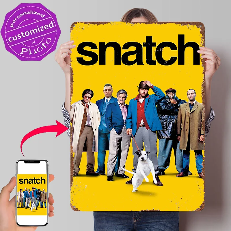 Snatch Movie With Cast 3D Printed Texture Poster Personalized Wall Art Retro Metal Tin Signs for Office Decoration Room Man Cave