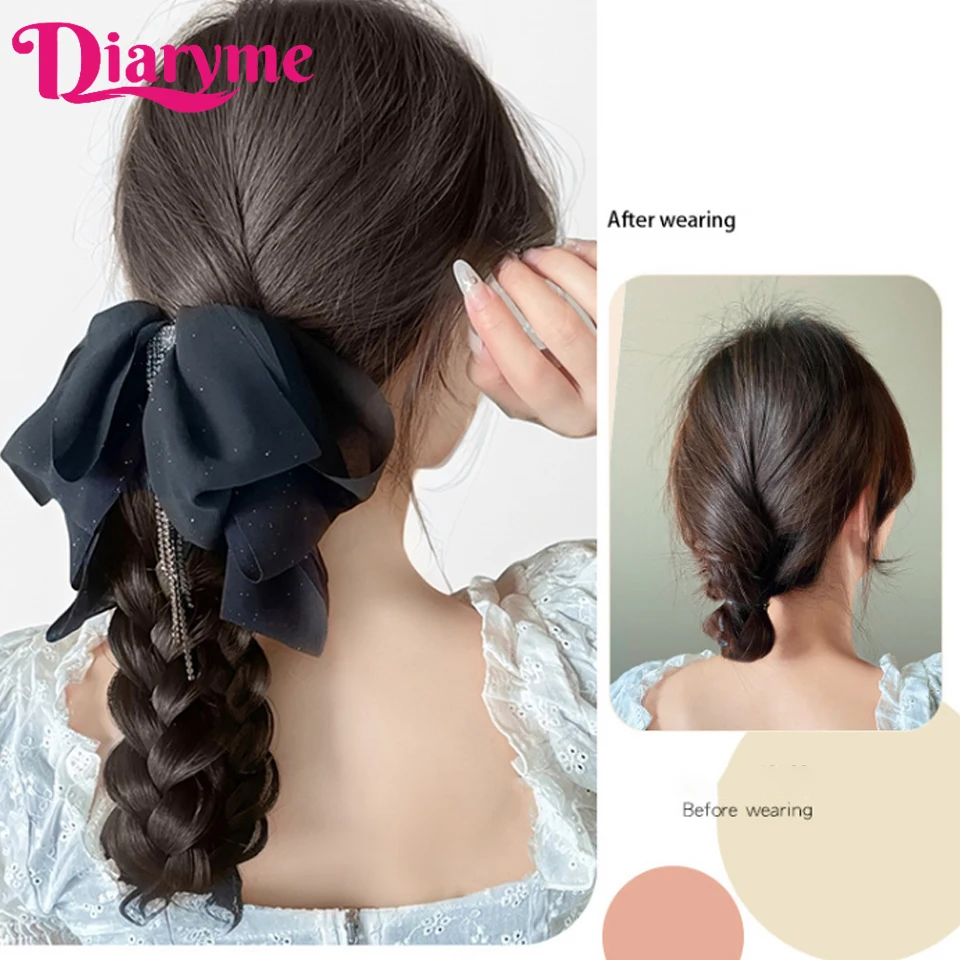 Claw Clip Braided ponytail Wig Female Tassel Bow Low Ponytail Natural Braided Hair Synthetic Fake Braids Ponytail Hair Extension