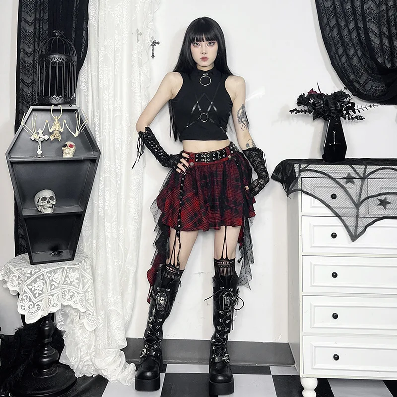 

Plaid Print Patchwork Irregular Mini Kpop Casual Skirt Hot Girl Summer All Match Gothic Aesthetic Grunge Streetwear Ruffle Skirt