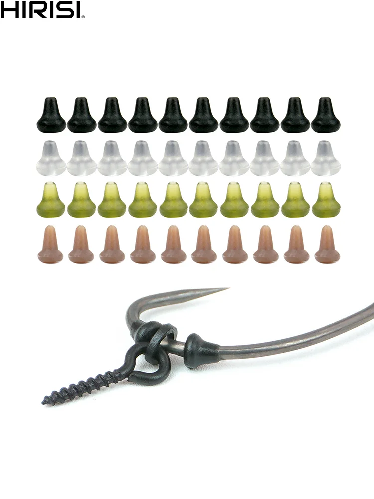Hirisi 50-teiliges Angelhaken-Stopper-Set, Weiche Gummi-Endstopper für Karpfenangeln, 4 Farben, Angelzubehör