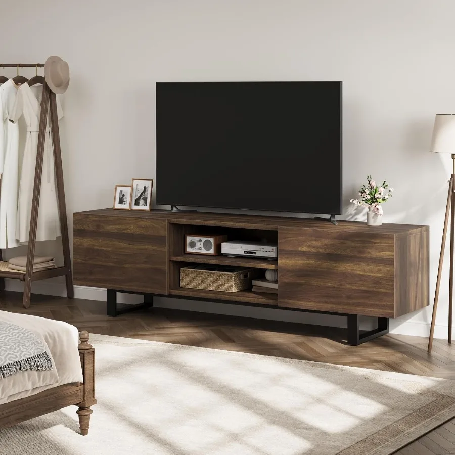 Industrial TV Stand for 80 Inch, Modern Entertainment Center with Storage Drawers, Wooden TV Console Table for Living Room, Med