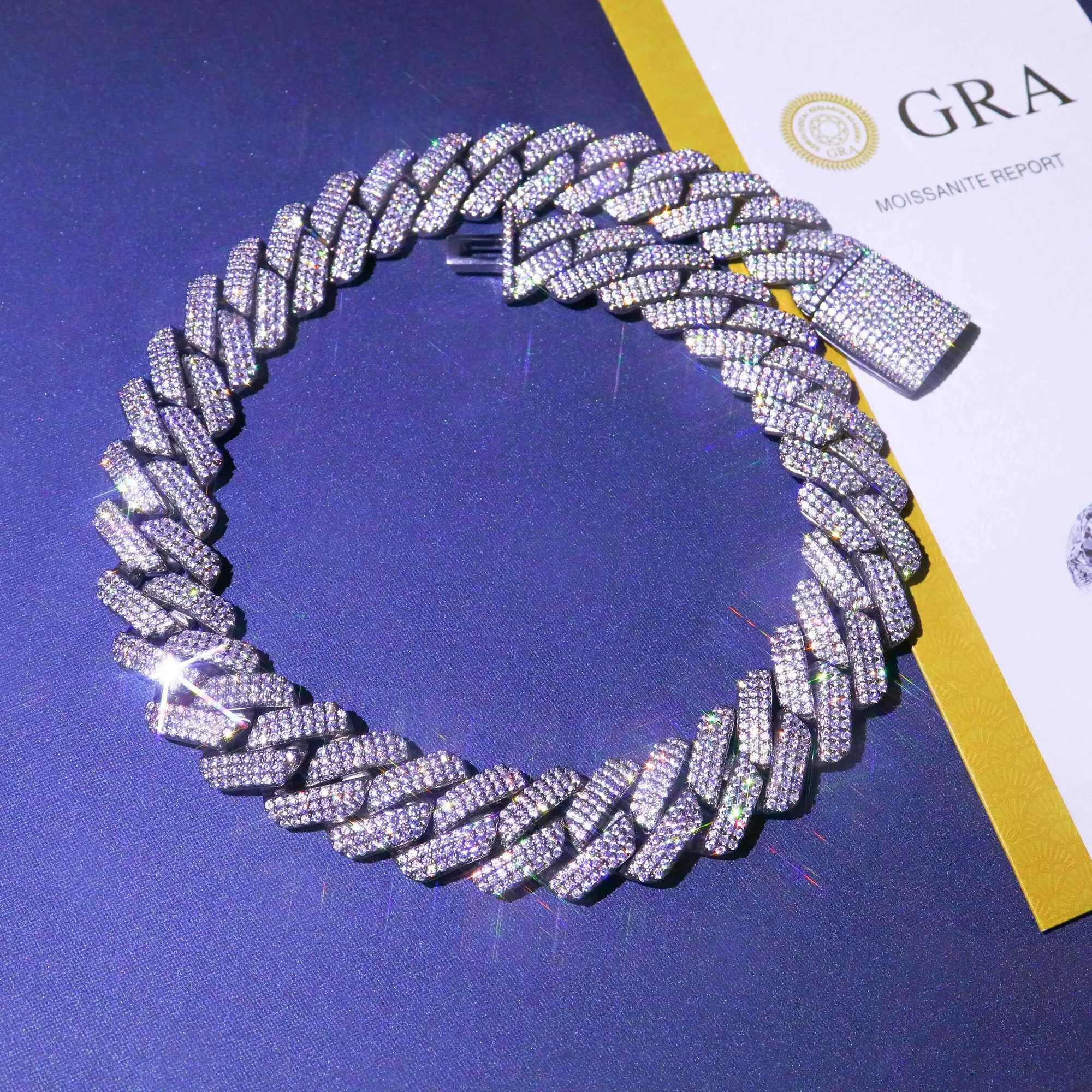 

14-каратное позолоченное муассанит Майами кубинская цепочка в стиле хип-хоп бутик ювелирных изделий из стерлингового серебра 925 пробы 19 мм ожерелье мужской браслет