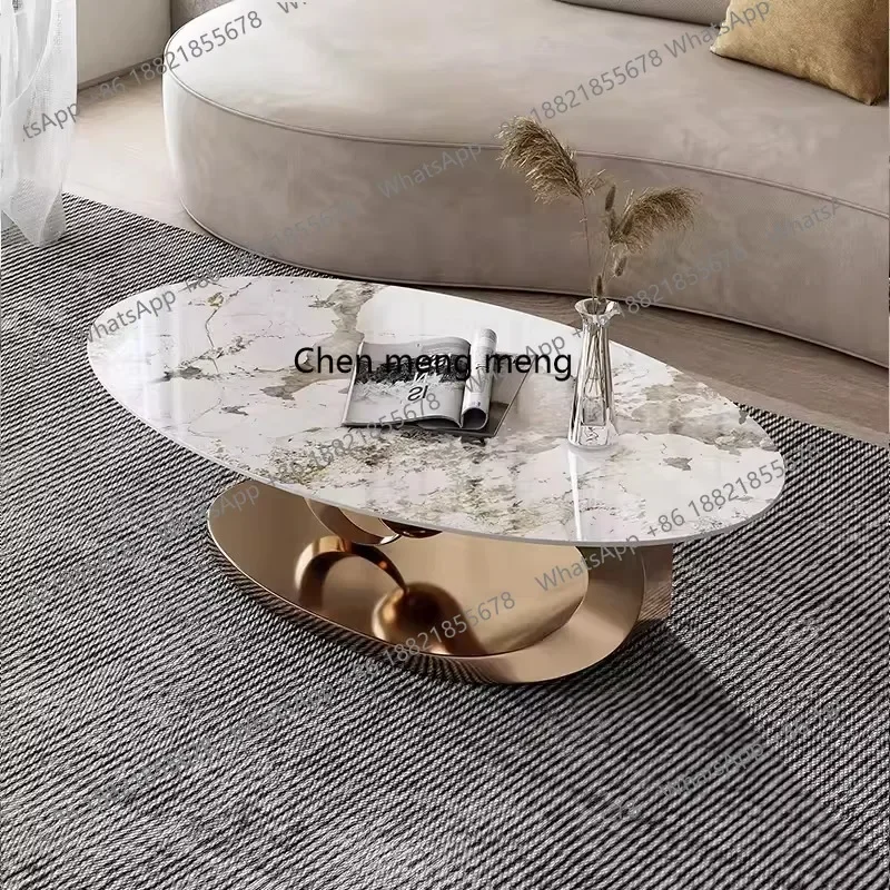 X188 طاولة قهوة معدنية من الفولاذ المقاوم للصدأ شقة صغيرة طاولة قهوة إيطالية فاخرة خفيفة طاولة شاي بلاطة صخرية #3