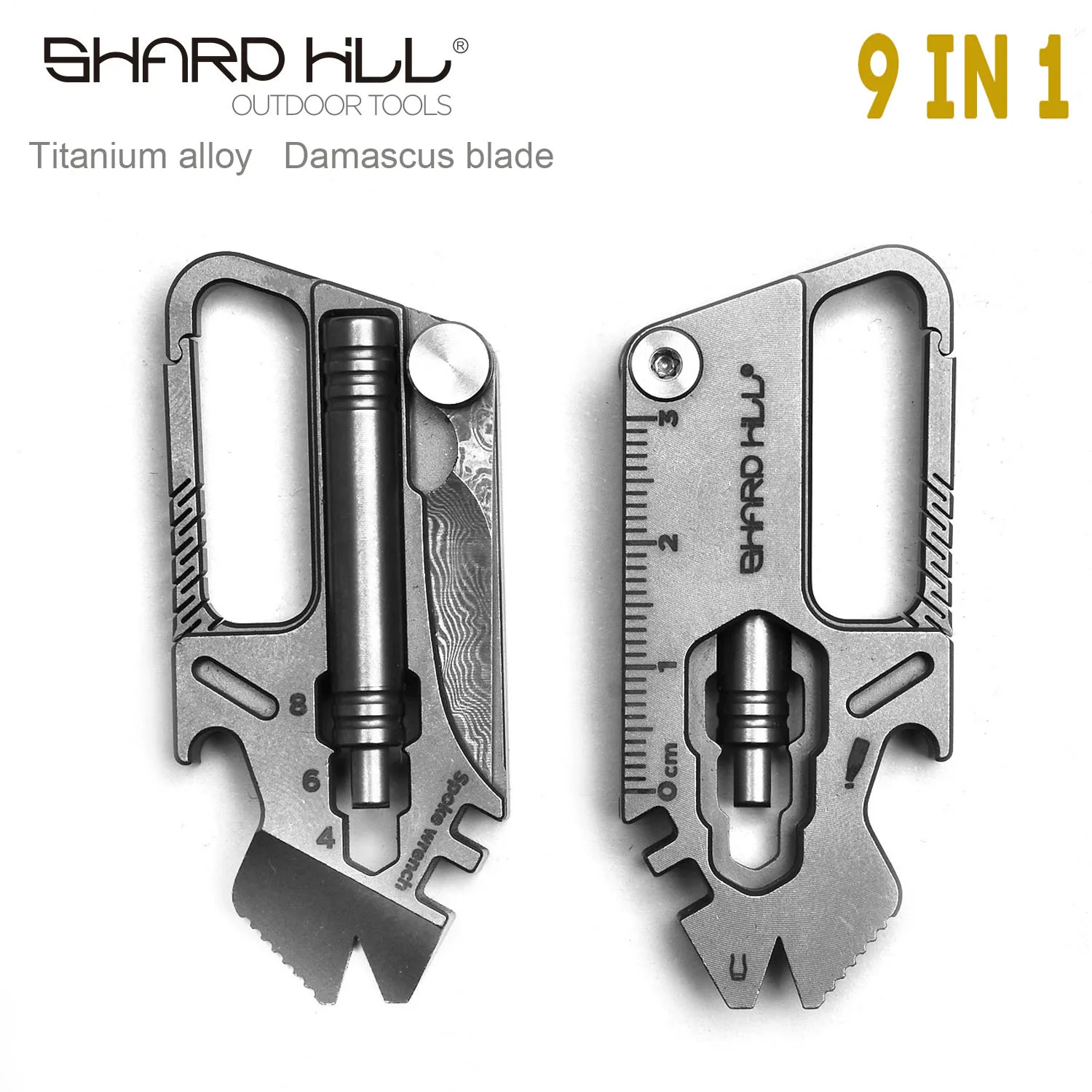 9in1 Titanium Alloy Multi-functional Knife Damascus Blade EDC Key Chain Bottle Opener Screwdriver Hex Wrench Outdoor Tool SH-T8
