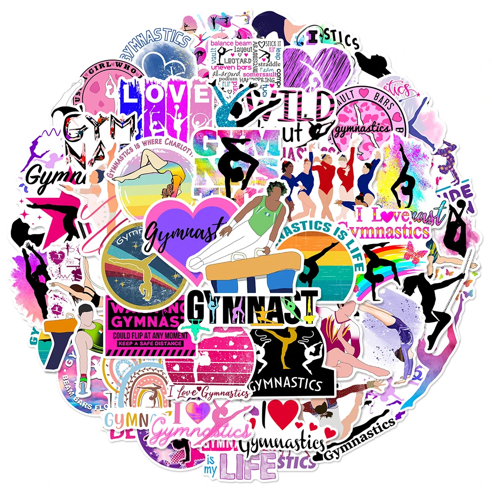 10/30/50pcs Rainbow Gymnastics Sports Cartoon Stickers Cool Waterproof Decal DIY Notebook Diary Laptop Colorful Graffiti Sticker