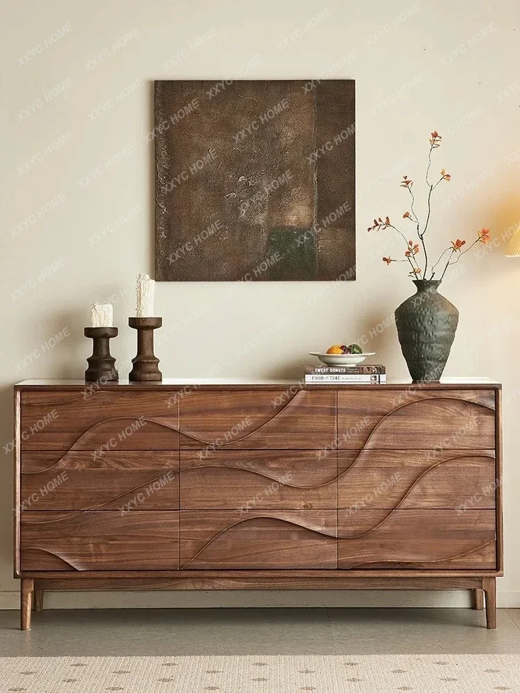 TTNorth America Black Walnut Nordic Simple Wheat Wave Chest Of Drawers Home Living Room Solid Wood Locker