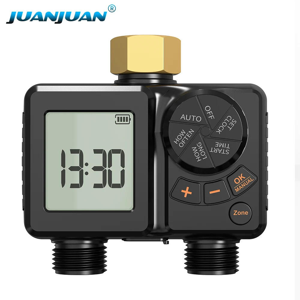 LCD Screen Irrigation Timer 2-zone Timed Water Valve IPX6 Waterproof Watering Device Automatic Irrigation Controller for Garden