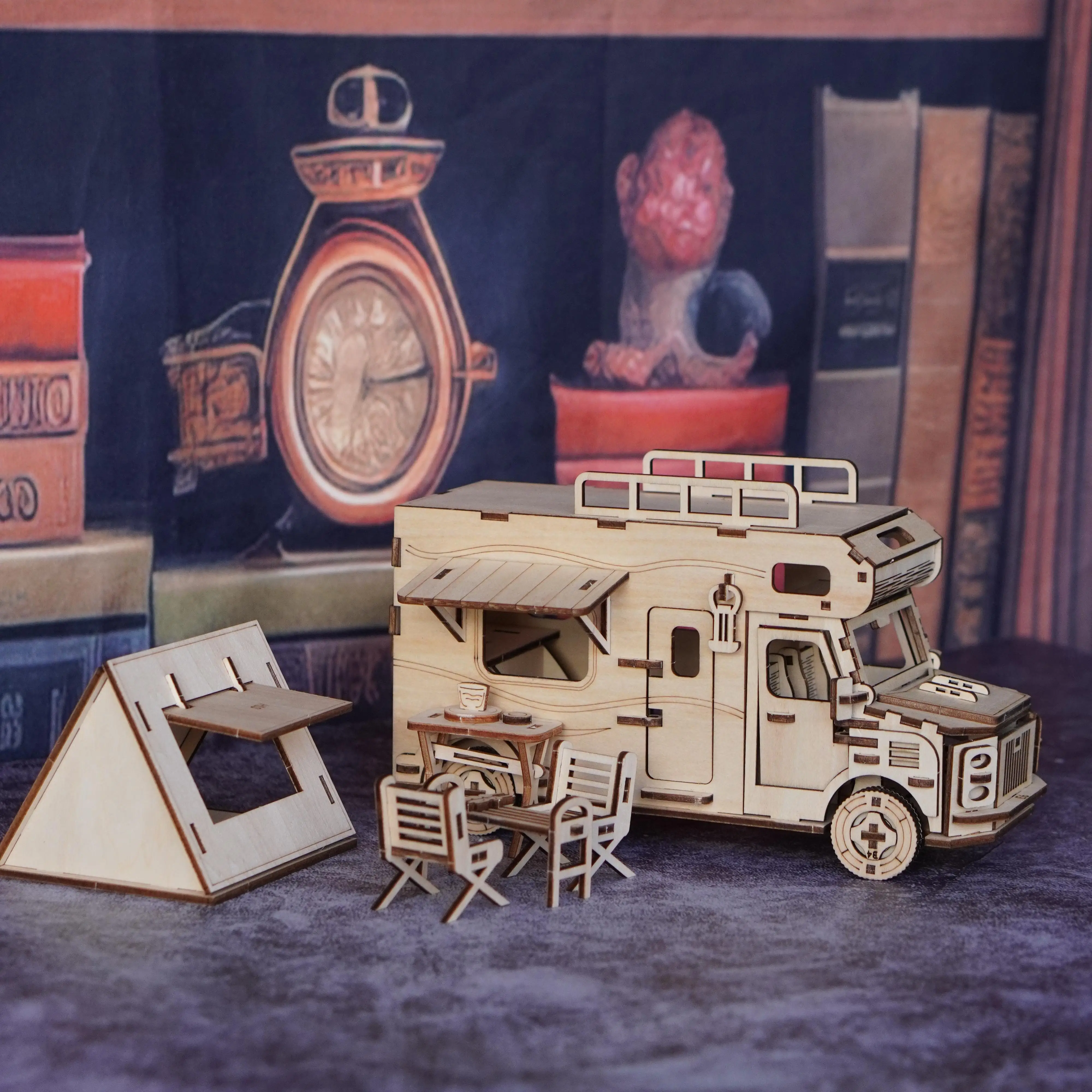 โมเดลประกอบรถบ้านไม้ 3 มิติ แบบตัวต่อ ของเล่นบล็อกไม้สำหรับกิจกรรมกลางแจ้ง เหมาะสำหรับเป็นของขวัญให้เพื่อนและครอบครัว