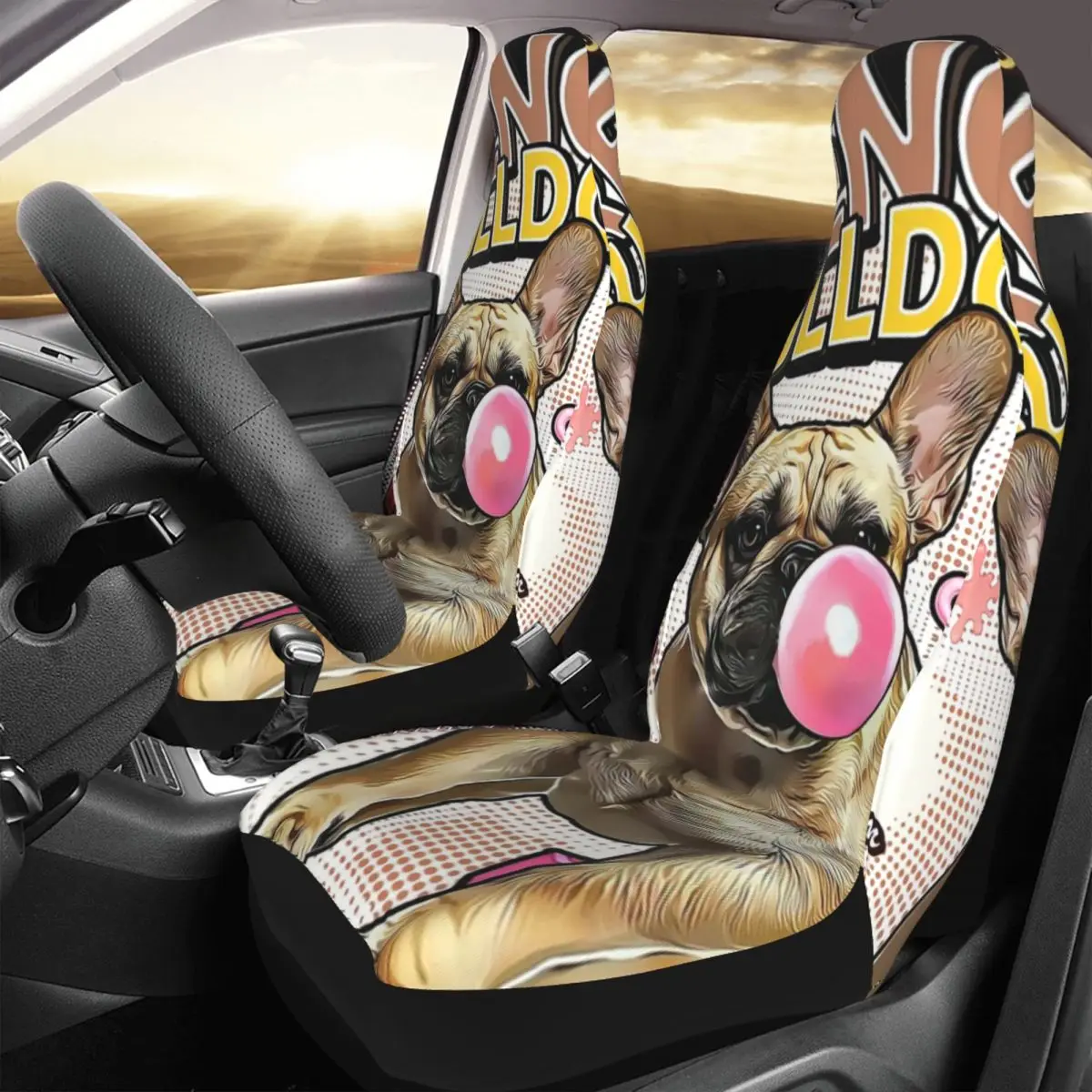 

Cool French Bulldog Car Seat Cover Custom Printing Universal Front Protector Accessories Cushion Set