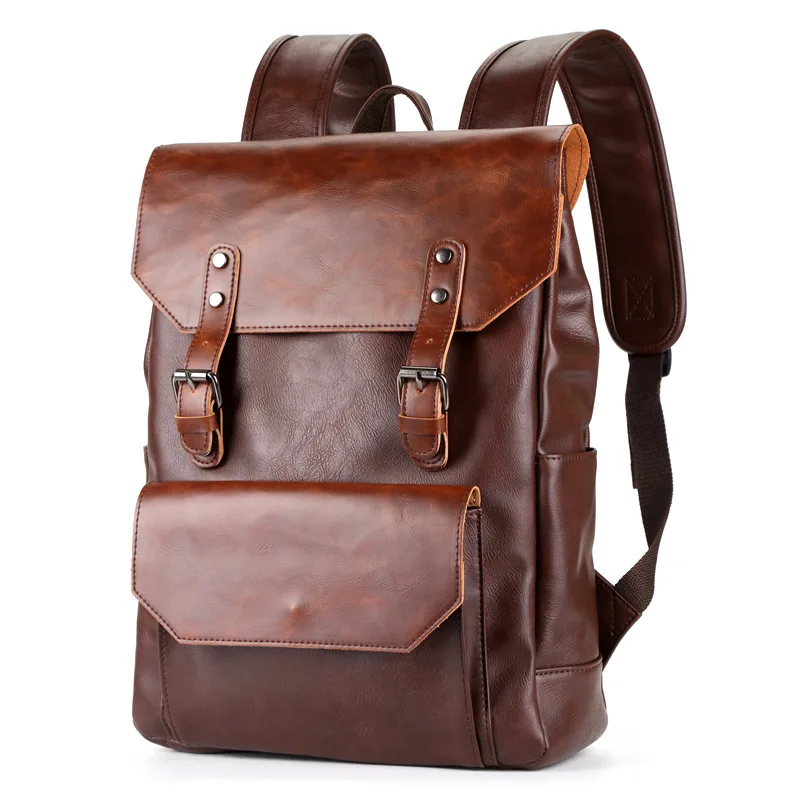 Women Men School Bags PU Leather Backpacks Multifunctional Vintage Waterproof Travel Backpack Retro 15.6 Inch Laptop Bag for Men