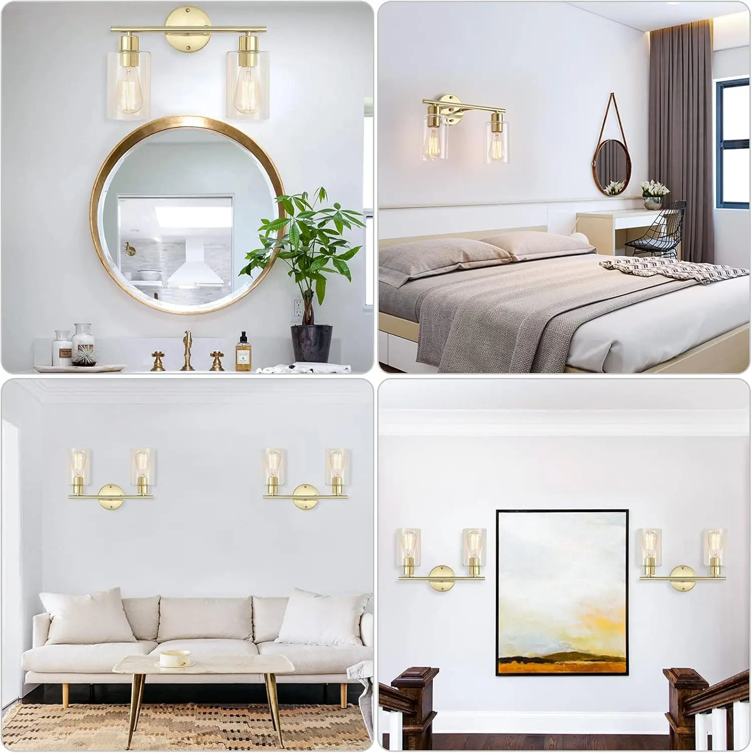 

Светильники для ванной комнаты, 2-светло-золотой светильник для туалетного столика для ванной комнаты со стеклянным абажуром, матовая латунь, настенные бра, современная стена