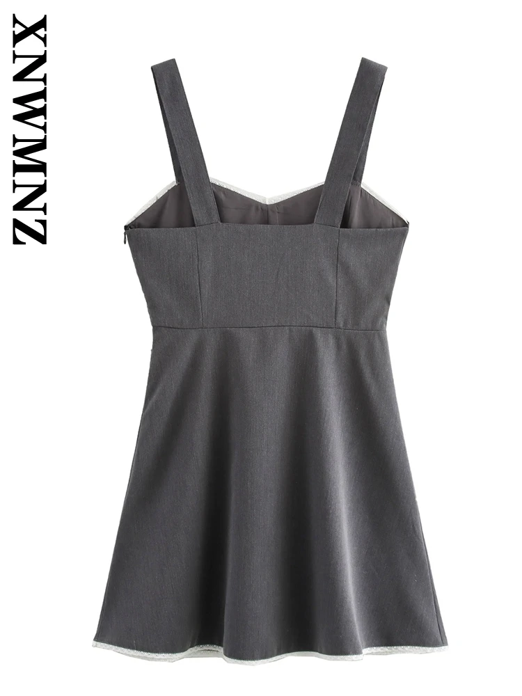 XNWMNZ 2024 Woman Fashion Sleeveless Slip dress Dresses Streetwear Woman's Side Zipper Mini Skirt Regular Fit V-Collar