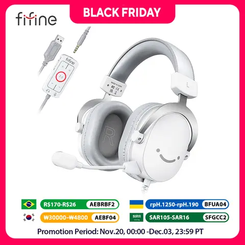 FIFINE USB Gaming Headset with 7.1 Surround Sound/3.5mm Jack/Microphone,Over-Ear Wired Headphone for PC PS4/5 Xbox Ampligame H9W