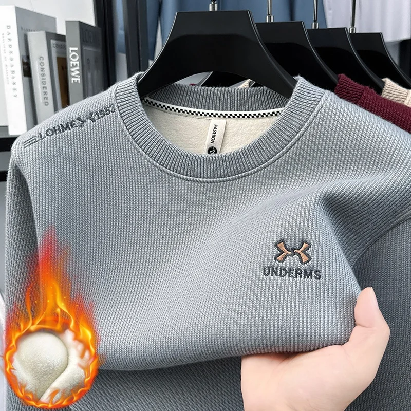 

Роскошный брендовый мужской пуловер с круглым вырезом, флисовый свитер, Новое зимнее поступление, теплый трикотаж с вышивкой и защитой от скатывания, уличная повседневная мужская одежда