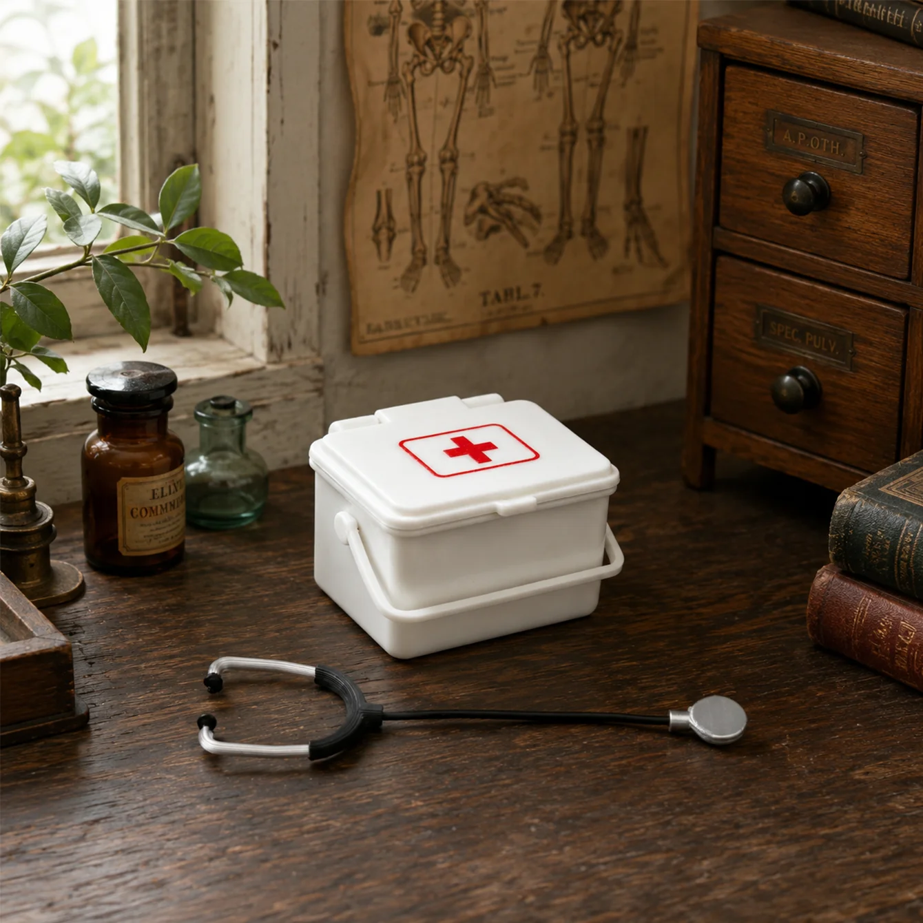 2pcs Pocket Sized Red Cross First Aid Kit with Stethoscope, with the Ability to Open the Box. Microscopic Medical Toy Accessorie