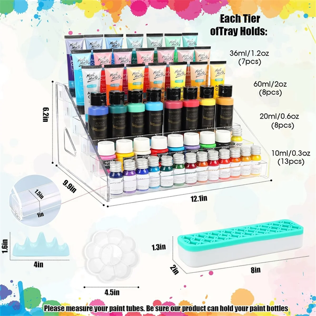 6-Layer Acrylic Paint Storage Box with Paint Brush Holder, Paint Bottle Storage Box for Craft Paint Storage Organizer