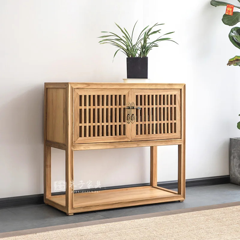 

New Chinese style tea table side cabinet storage cabinet solid wood dining side cabinet locker elm living room household wholesa