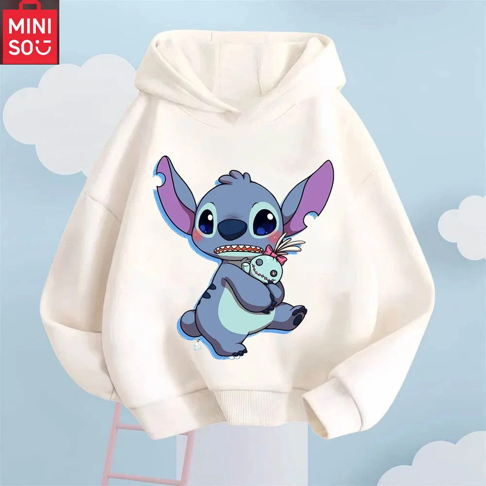 

Толстовка с рисунком Miniso Stitch (Lilo & Stitch), детская толстовка с милым мультяшным принтом, удобная одежда свободного покроя