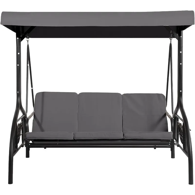 Outdoor Patio Swings with Canopy Adjustable Porch Swing with Stand, Cushions and Foldable Side Tray for Patio, Backyard