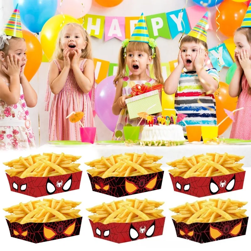 

24 шт., бумажные подносы с изображением Человека-паука Marvel, сервировочные подносы для закусок, конфет, попкорна, коробка для детей, товары для дня рождения, сувениры для вечеринок, подарки