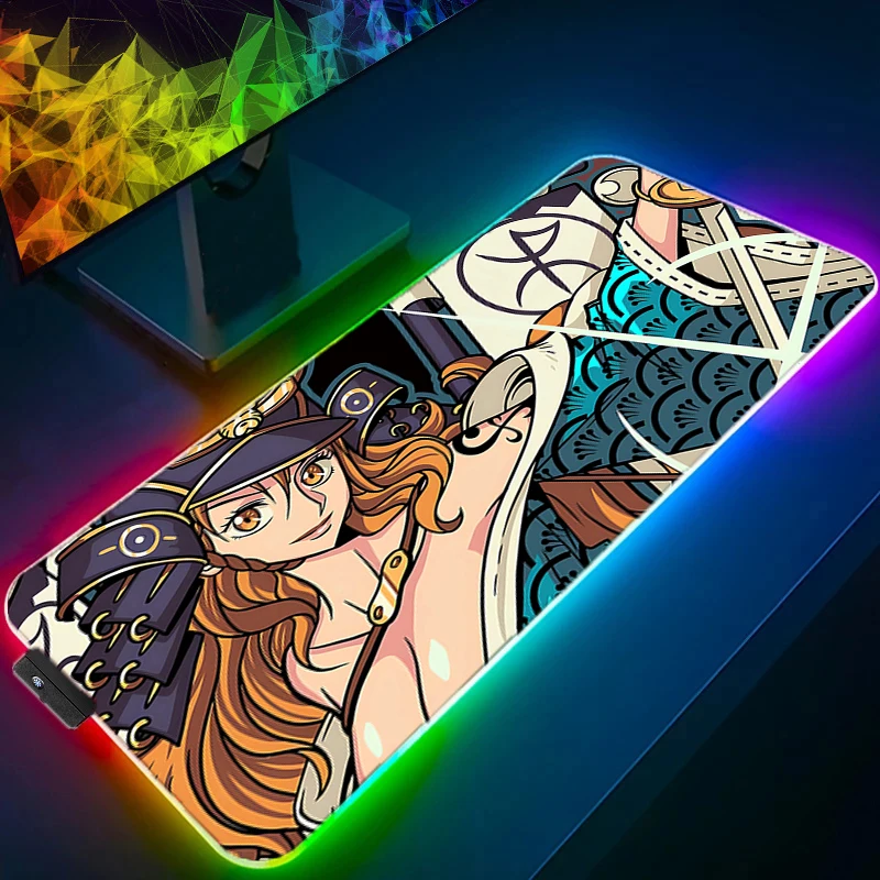 RGB LEDマウスパッド ワンピース ナミ オフィスデスクマット コンピューターゲーマー マウスパッド ラバーキーボードパッド PCアクセサリー マウスパッド タブレットパッド