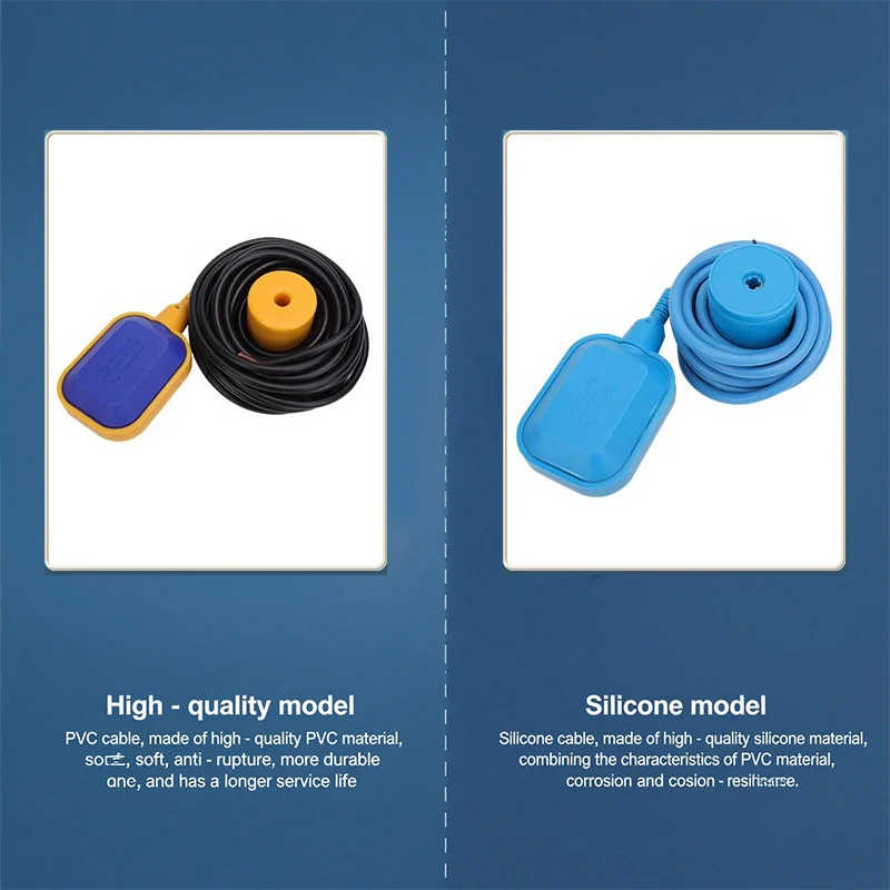 Square/Round Float Switch Liquid Water Level Controller 2/3/5/8/10M Meters Sensor For Water Tower Tank Pump Silicone Type