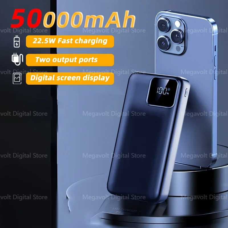 

Портативный внешний аккумулятор большой емкости 50000 мАч, 22,5 Вт, сверхбыстрая зарядка, мобильная мощность со светодиодным дисплеем для Iphone Xiaomi Samsung