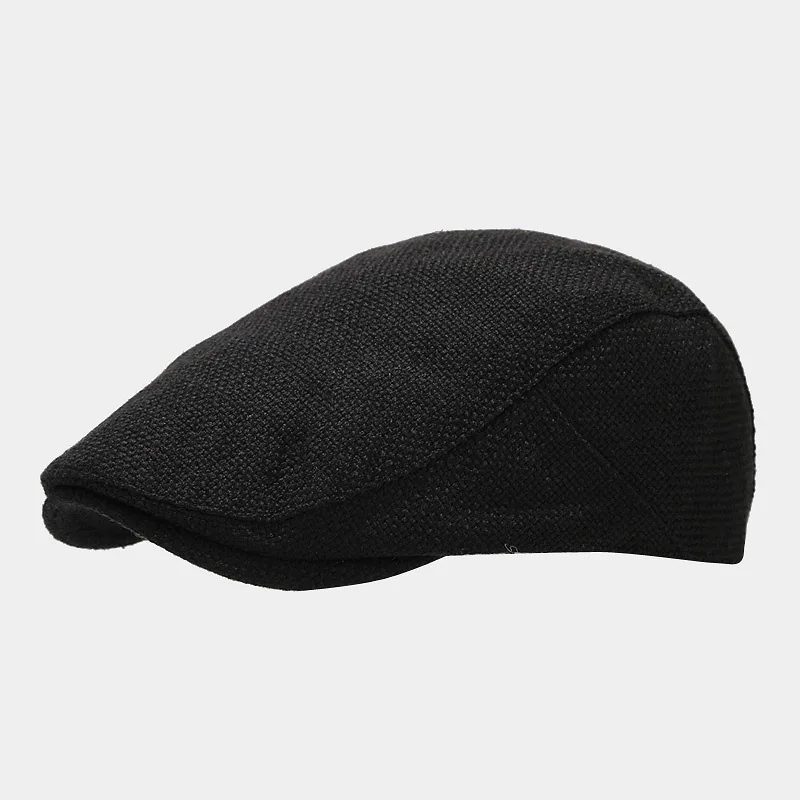 Summer Mens Beret Linen Peaked Cap Adjustable Newsboy Cap Breathable Vintage Solid Black Ivy Duckbill Hat Boinas Para Mujer