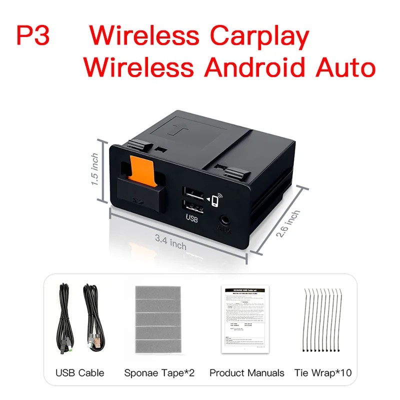 P2 Bedraad of P3 Draadloze Carplay Android auto Adapter Voor Retrofit Mazda 2 3 6 CX3 CX5 CX8 MX5 USB HUB Kit TK78669U0C 00008fz34