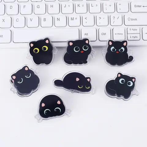 7 pcs Cute cartoon black cat clip acrylic double-sided high-definition pattern paper clip stationery supplies