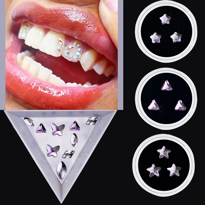 

3Pcs/Box Crystal Diamond Ornament Dental Tooth Gems Various Shapes Purple Teeth Jewelry Denture Acrylic Teeth Decoration