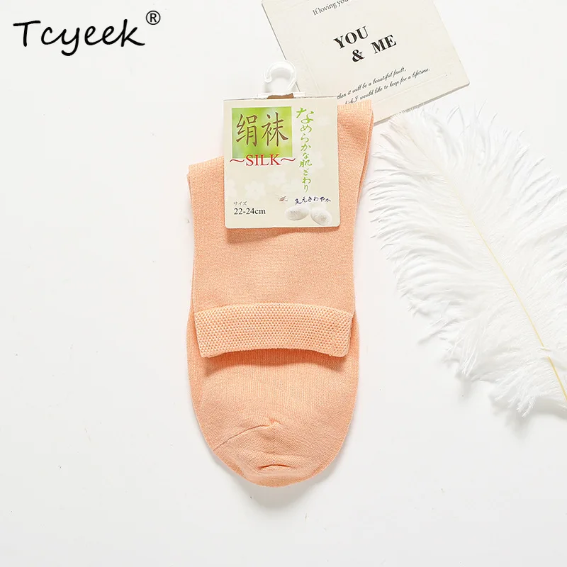 Tcyeek, 3PCS 33.6%Spun Silk Socks, Women Sweet Odor Proof Sock, Solid Color Breathable Soft Sock, 2024 Summer Autumn P48011QC