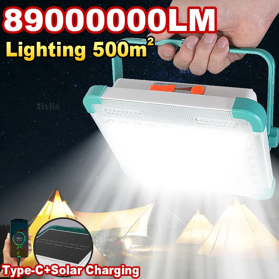 

Rechargeable Solar Street Lamp Outdoor LED Solar Flood Light External Solarlight Emergency Camping Light Type-C Hanging Lantern