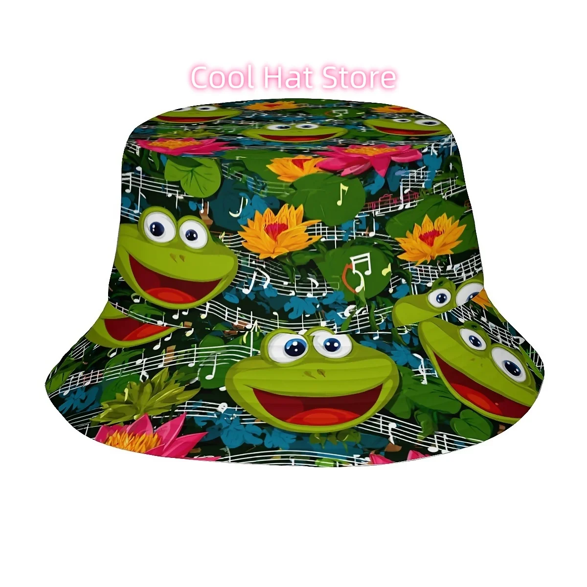 Unisex Printed Fisherman Hat Featuring a Singing Frog Theme, a Trendy Accessory with a Playful Character, Perfect for Outdoor Ac