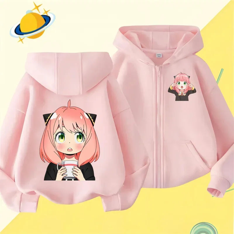 Anime Spy X Family Kids zipper hoodie Cartoon print Autumn/Winter long-sleeved sweatshirt casual top boys girls Kawaii clothing