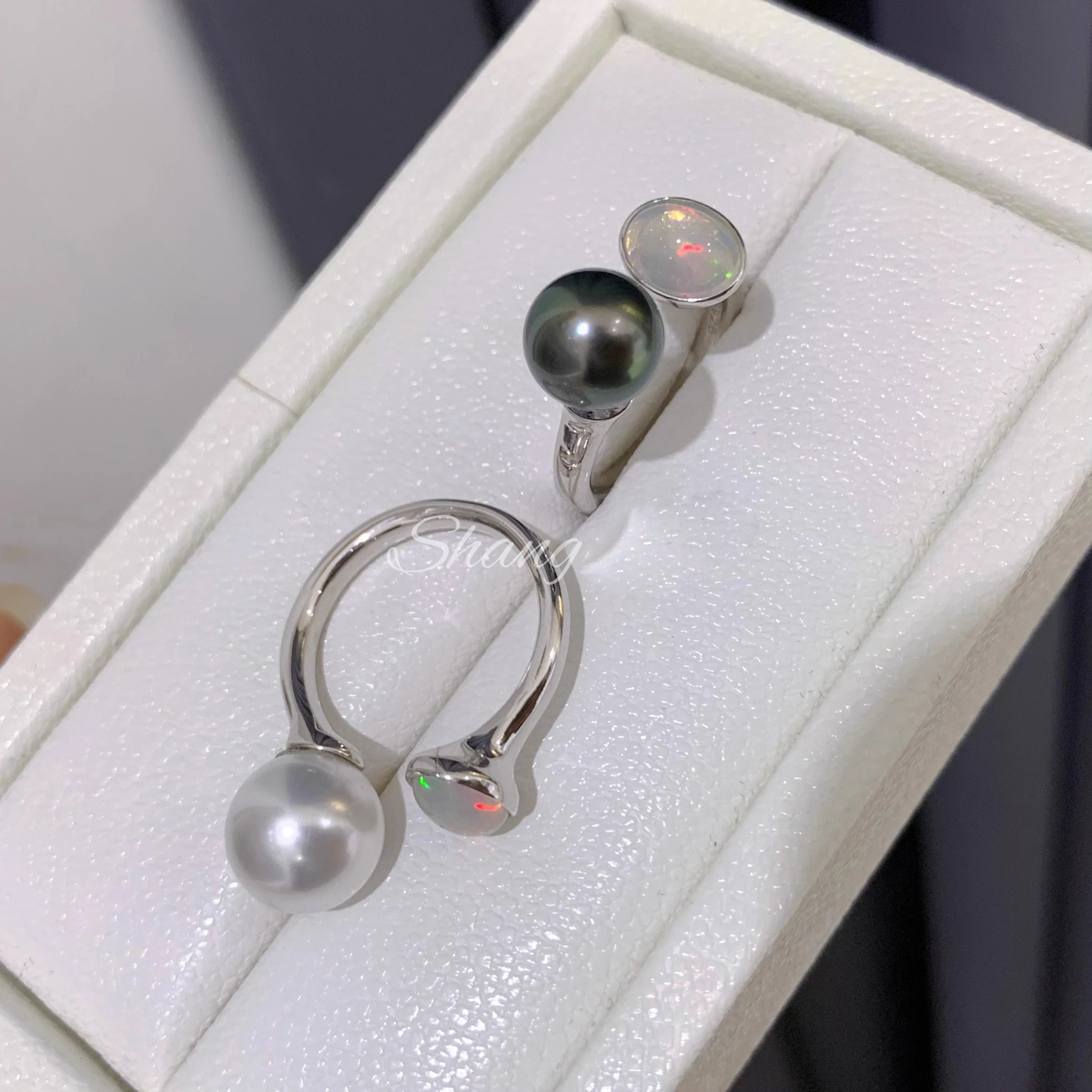 MeiBaPJ 9-10mm Natural Round Freshwater Pearl Fashion Opal Ring 925 Sterling Silver Fine Wedding Jewelry for Women