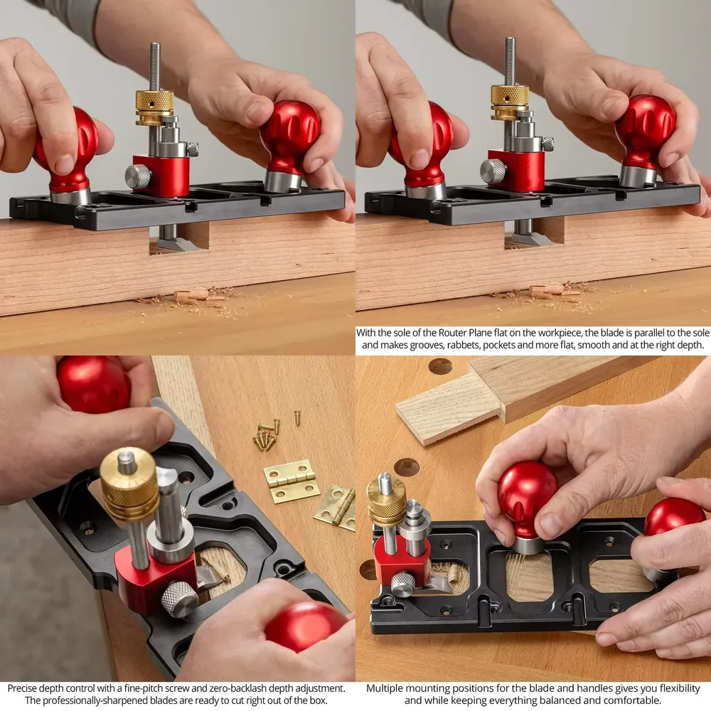 WAP01 Router Plane, Precision Woodworking Tool for Joinery, 3 Mount Positions, Zero-Backlash Thumbwheel