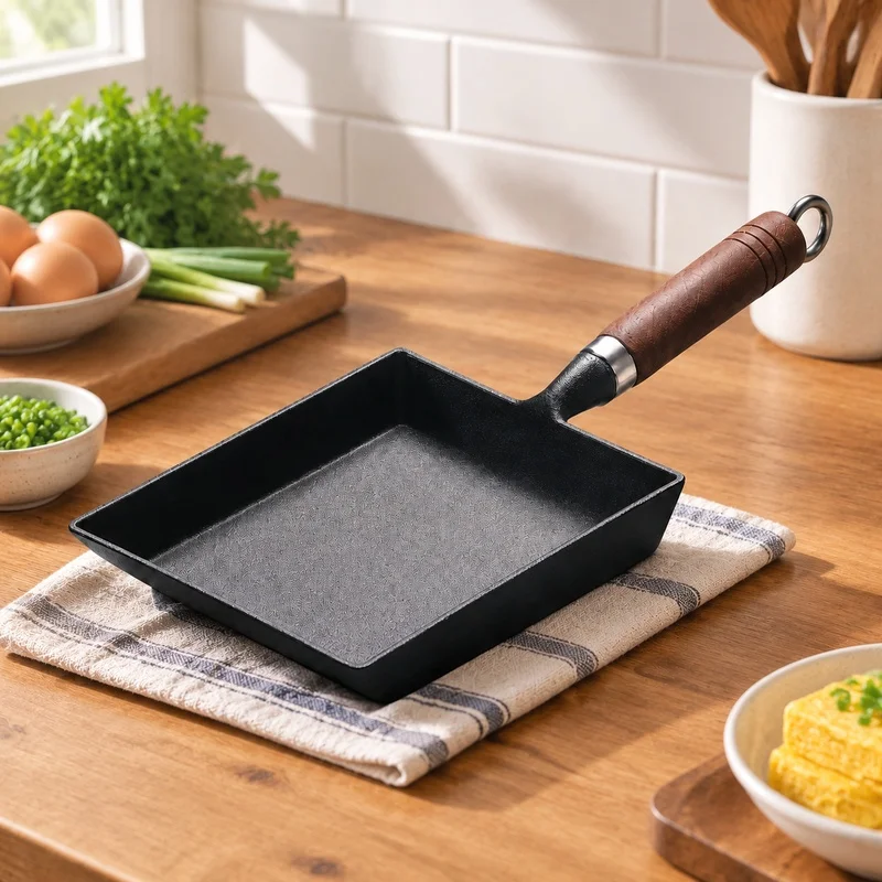 Compact Rectangular Egg Pan for Tamagoyaki, Non-Stick Cast Iron and Aluminum Alloy Japanese Style Cooker